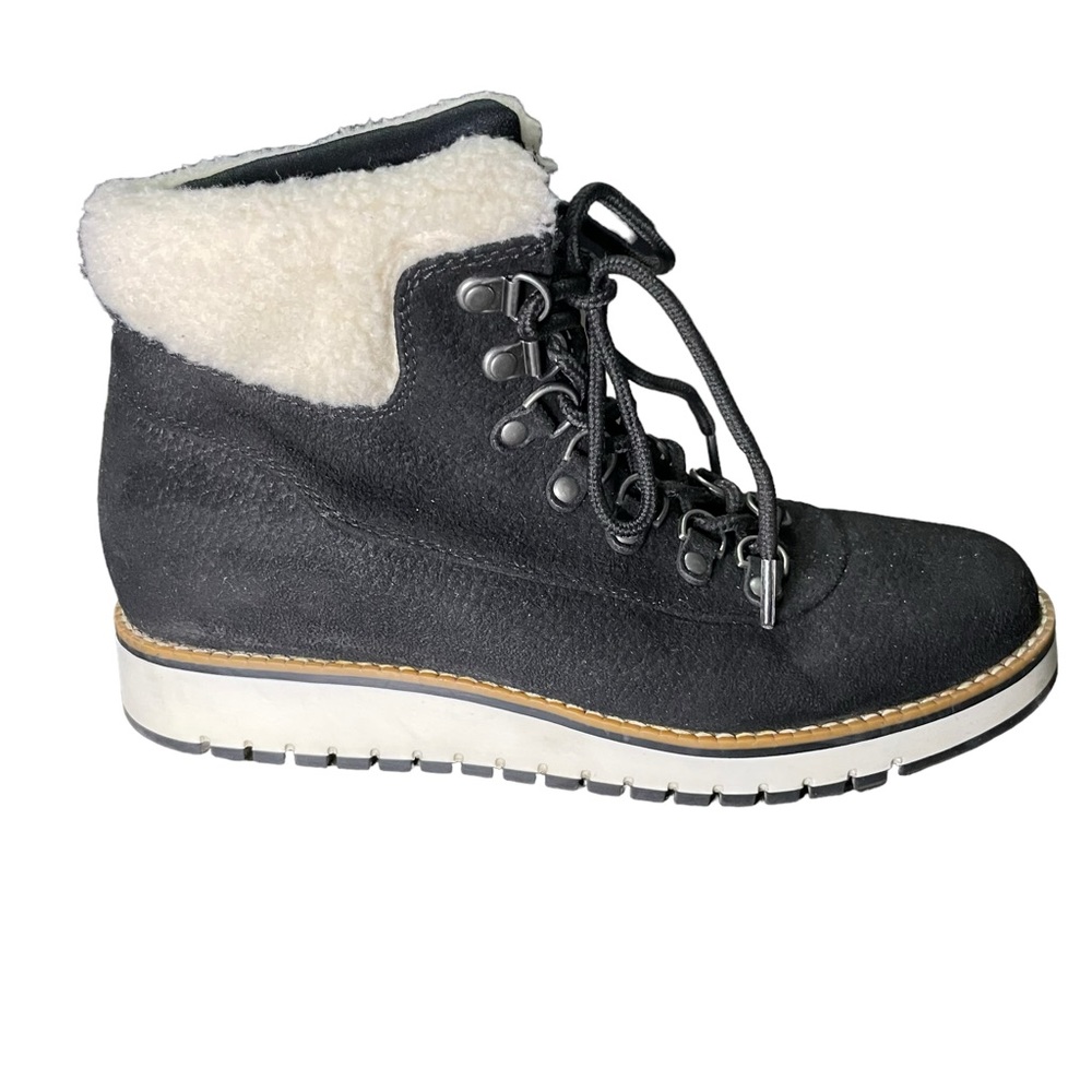 White Mountain Cozy Lace Up Hiker Boots Faux Fur Trim Black Size 7 Women's